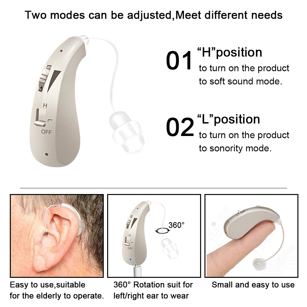 BTE Rechargeable Hearing Aid for Deafness Elderly Hearing Aids Invisible Digital Sound Amplifier with Noise Cancelling Audifonos