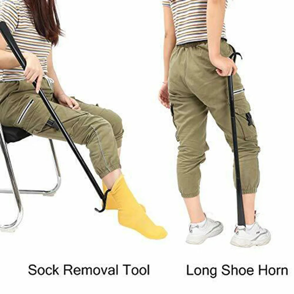 Plastic Detachable Long Dressing Stick Portable Shoes Socks Dressing Aids with Shoe Horn for Elderly Patients Pregnant Assist