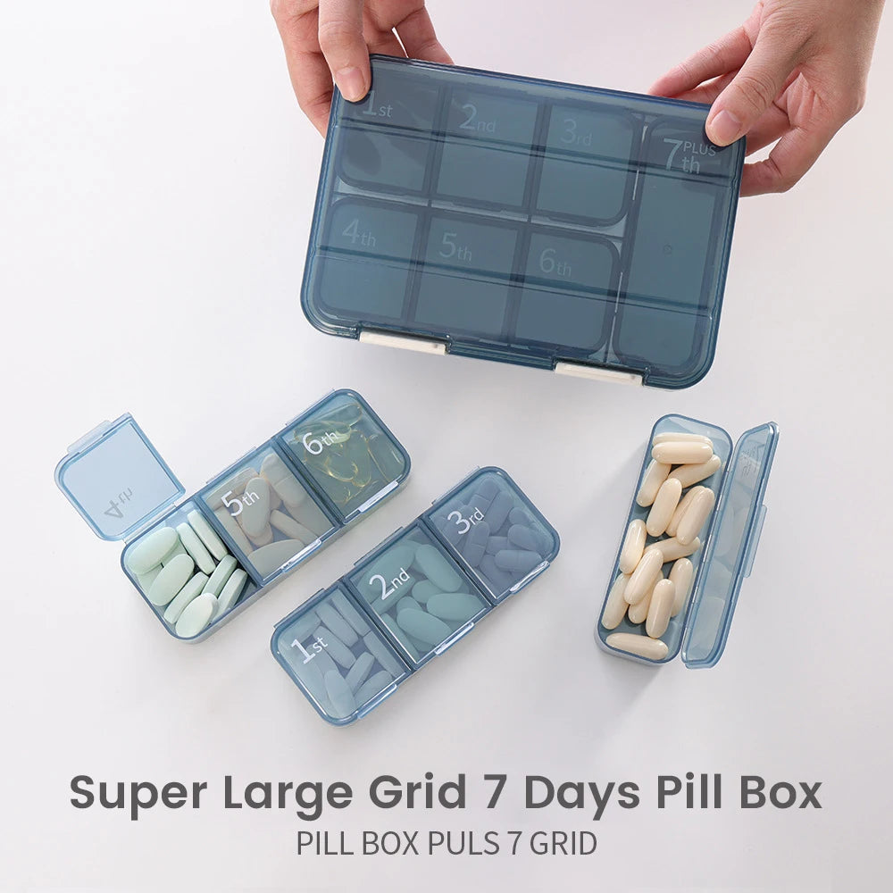 7 Days Portable Pill Box Large Capacity Weekly Pill Case Plastic Square Tablets Organizer Small Mini Travel Medicine Storage Box