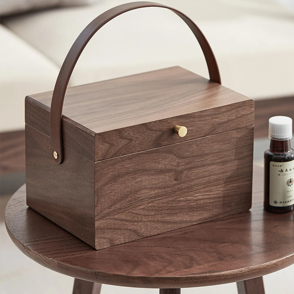 Household 5L Large Medical Box Two Layer Natural Sold Wooden Storage Box First Aid Medicine Kit Walnut Wood Medicine Organizer