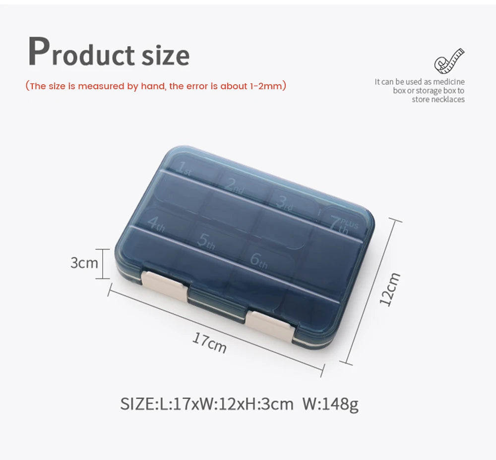 7 Days Portable Pill Box Large Capacity Weekly Pill Case Plastic Square Tablets Organizer Small Mini Travel Medicine Storage Box