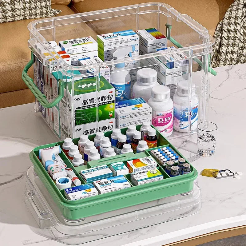 Aoliviya Multi-Layer Medicine Box Family Pack Household Medicine Box Large Capacity Medicine Storage Box Transparent Large Medic