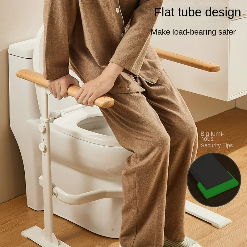 Thermostatic Non-slip Wood Grain Toilet Armrest Bracket, Handicap Grab Bars ,adjustable Height Handicap Transfer Support Frame