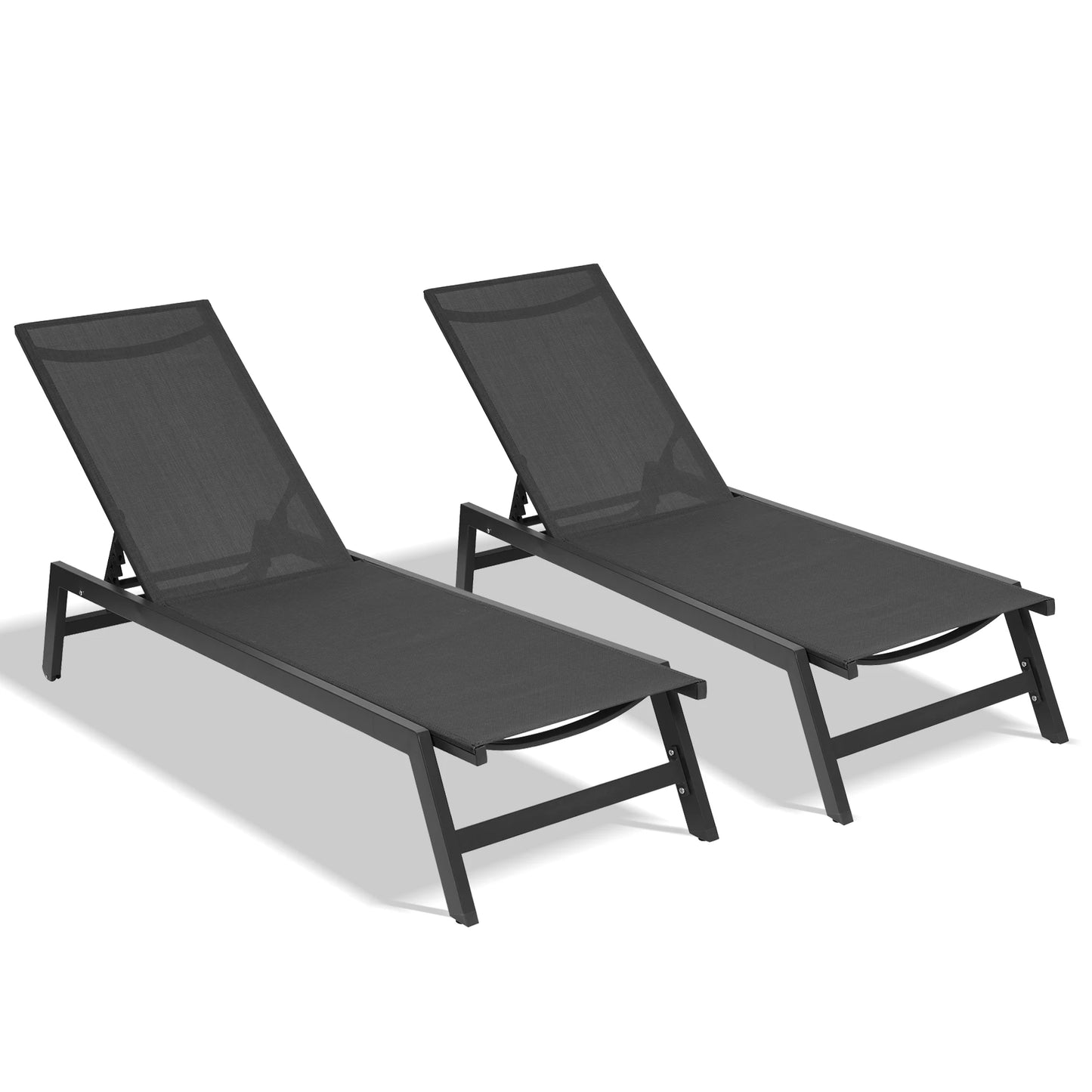 Outdoor 2-Pcs Set Chaise Lounge Chairs,Five-Position Adjustable Aluminum Recliner,All Weather for Patio,Beach,Yard,Pool