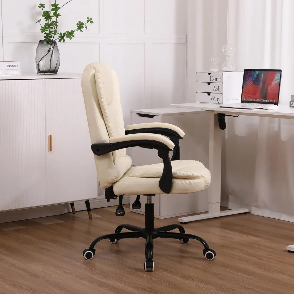 Office Chair Heavy Duty Executive Reclining Computer Swivel Chair (White)