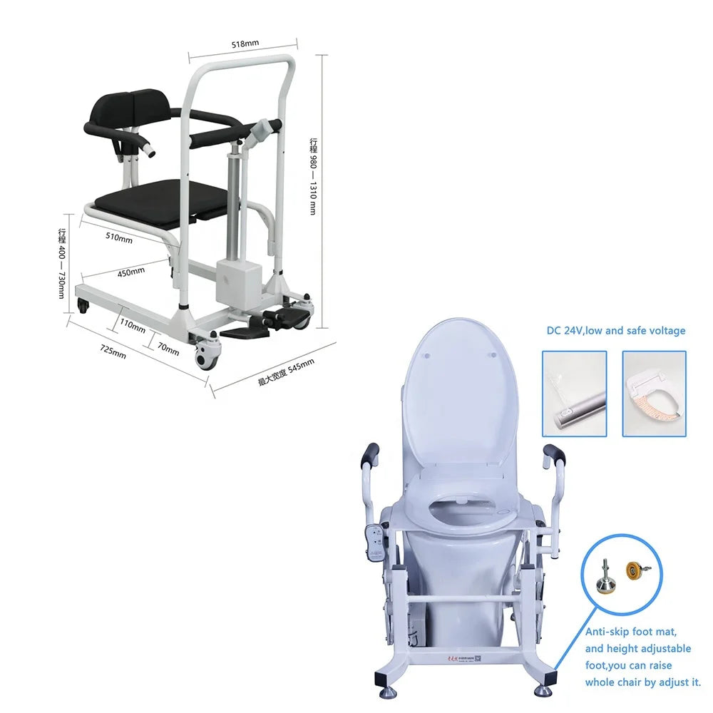 medical portable electric wheelchair toilet move wheel nursing patient transfer lift commode chair for elderly