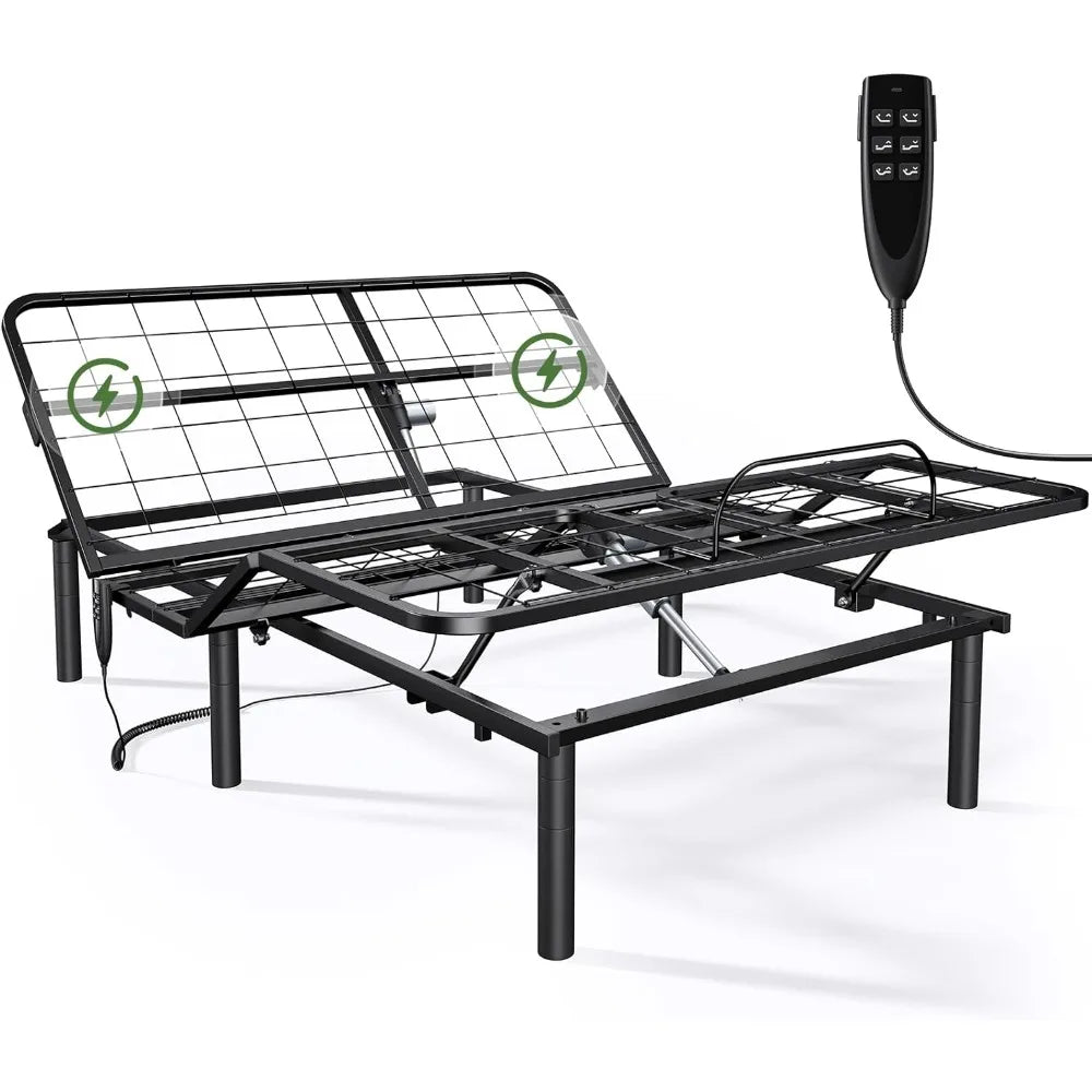 Marsail Queen Adjustable Bed Base Frame with 4 Height Options, Independent Head and Foot Incline, 4 USB Ports