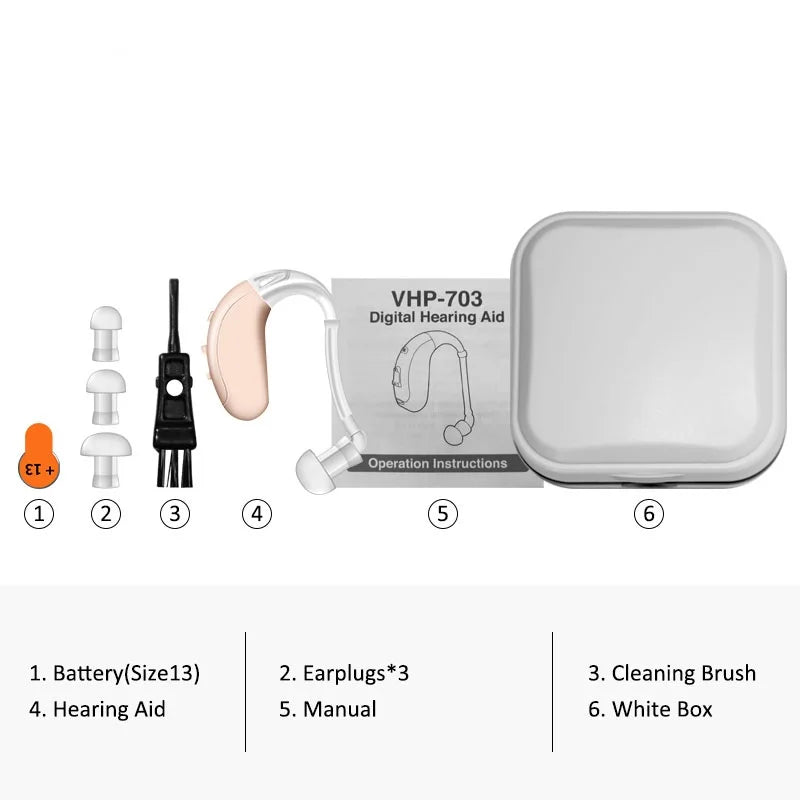 Digital Hearing Aid For Deafness Elderly BTE Hearing Aids Wireless Headphones Sound Amplifier with Noise Cancelling Audifonos