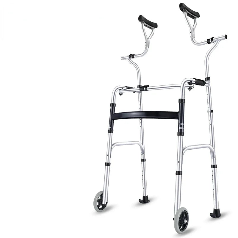 High Support Point Walking Aid with Wheels Four-Legged Aluminum Alloy Crutch One-Click Folding Walkers for Elderly