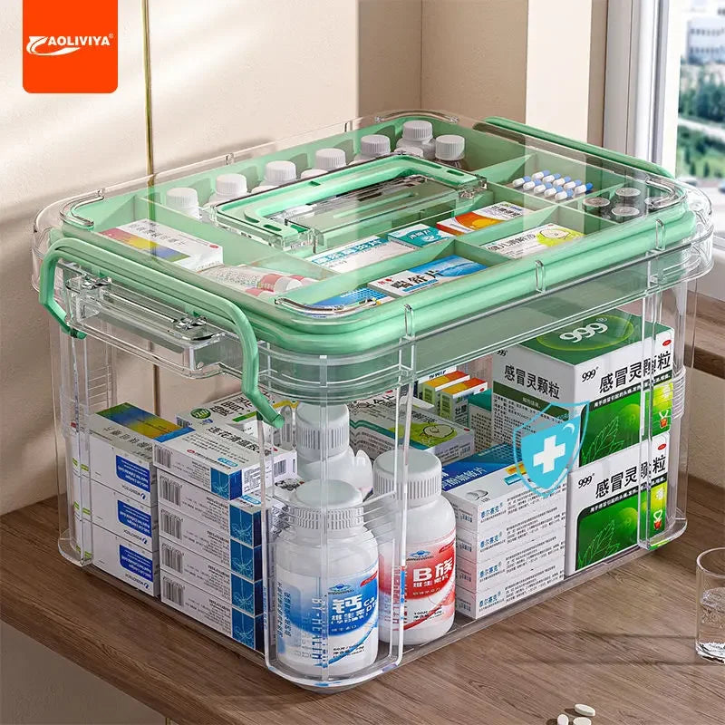 Aoliviya Multi-Layer Medicine Box Family Pack Household Medicine Box Large Capacity Medicine Storage Box Transparent Large Medic