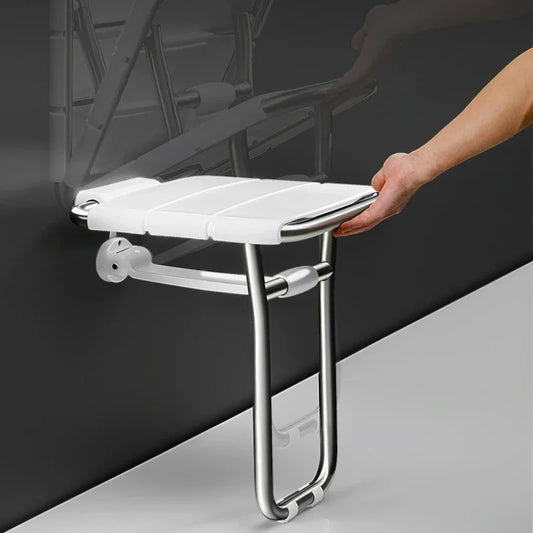 Compact Bathroom Folding Seat - Sturdy Wall-Mounted Bench Secure Entryway Chair Anti-Slip Shower Stool with Strong Bearing Best