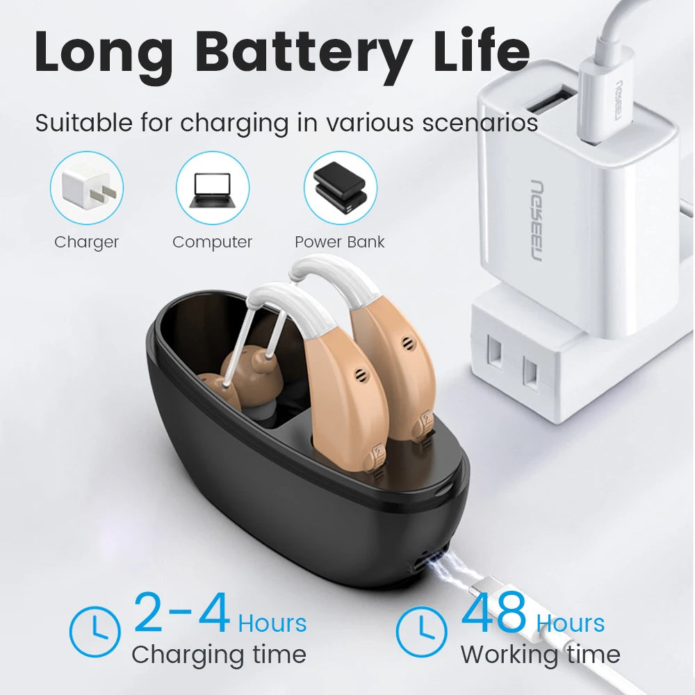 Hearing Aid Rechargeable Portable Elderly Hearing Aid Magnetic Charging Hearing Impaired Low Noise Sound Amplifier Adjustable