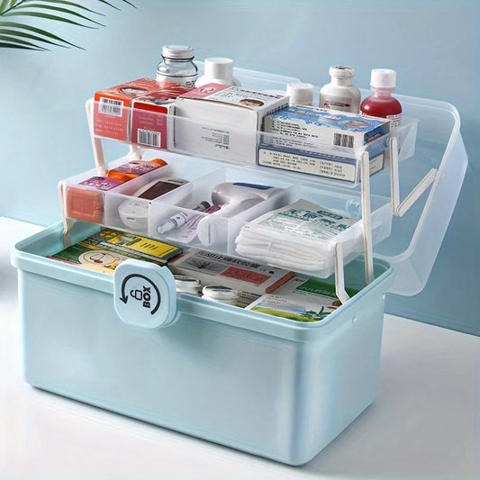 1pc Useful Box Plastic Storage Box Medical Box Organizer Multi-Functional Portable Medicine Cabinet Family Emergency Kit Box