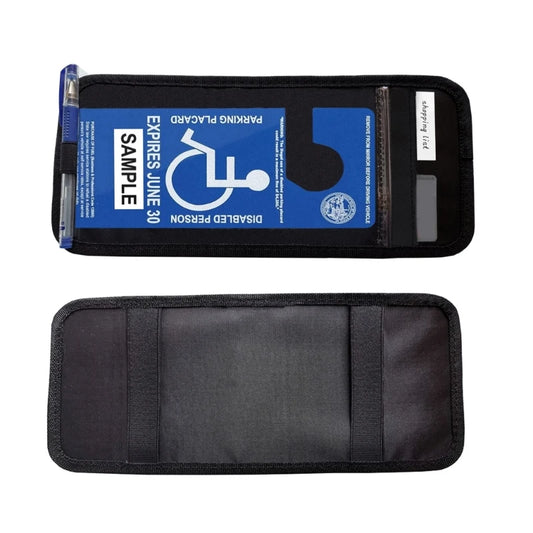 Multi-Pocket Handicap Disability Parking Permit Placard Holder Protector Cover Sleeve Car Sun Visor Elastic Strap Storage Bag