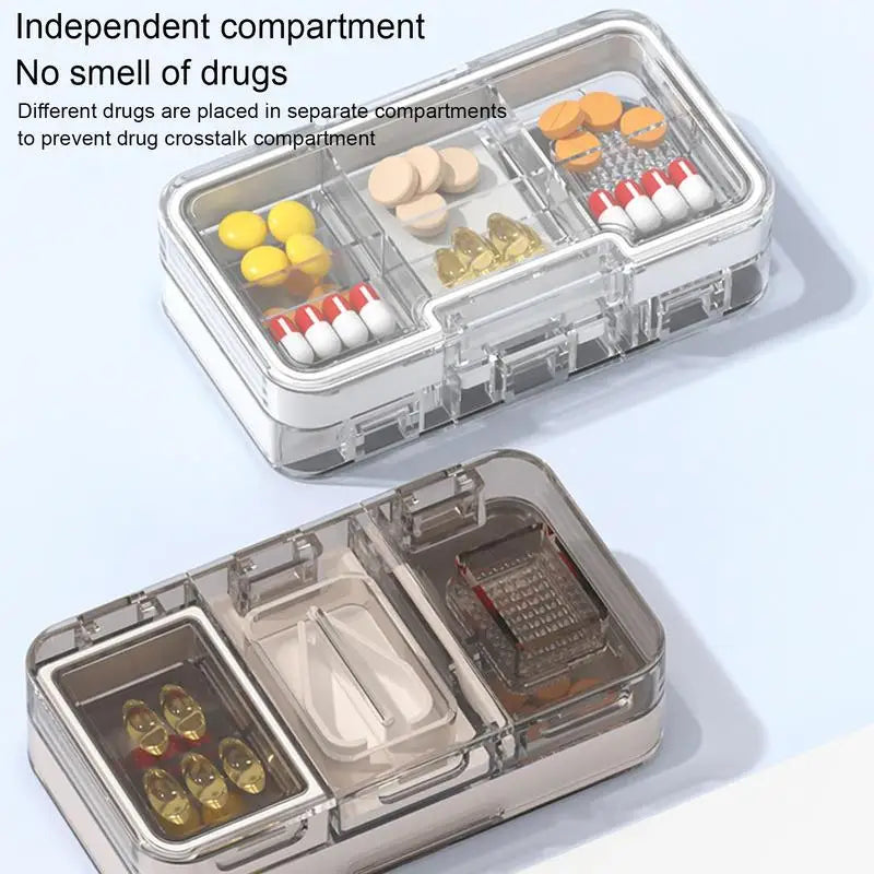 3 In 1 Small Pill Cutter Portable Medicine Box Pill Tablets Container Waterproof Travel Case Pill Splitter Cuts Vitamins Tablet