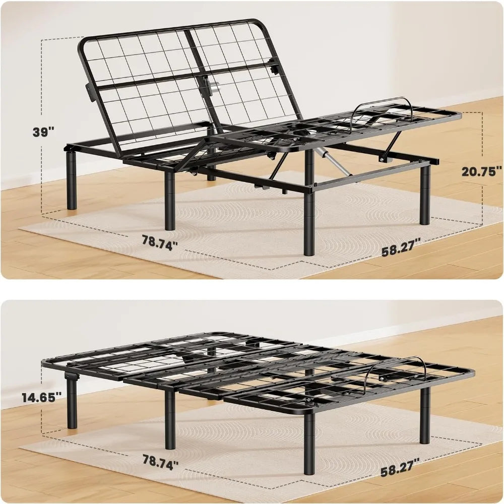 Marsail Queen Adjustable Bed Base Frame with 4 Height Options, Independent Head and Foot Incline, 4 USB Ports