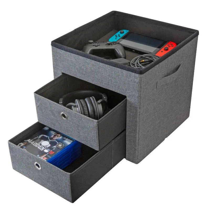 2 Drawer Collapsible Storage Ottoman | Perfect for Gaming| Toys| Magazines| Linens| Blankets & More | Grey