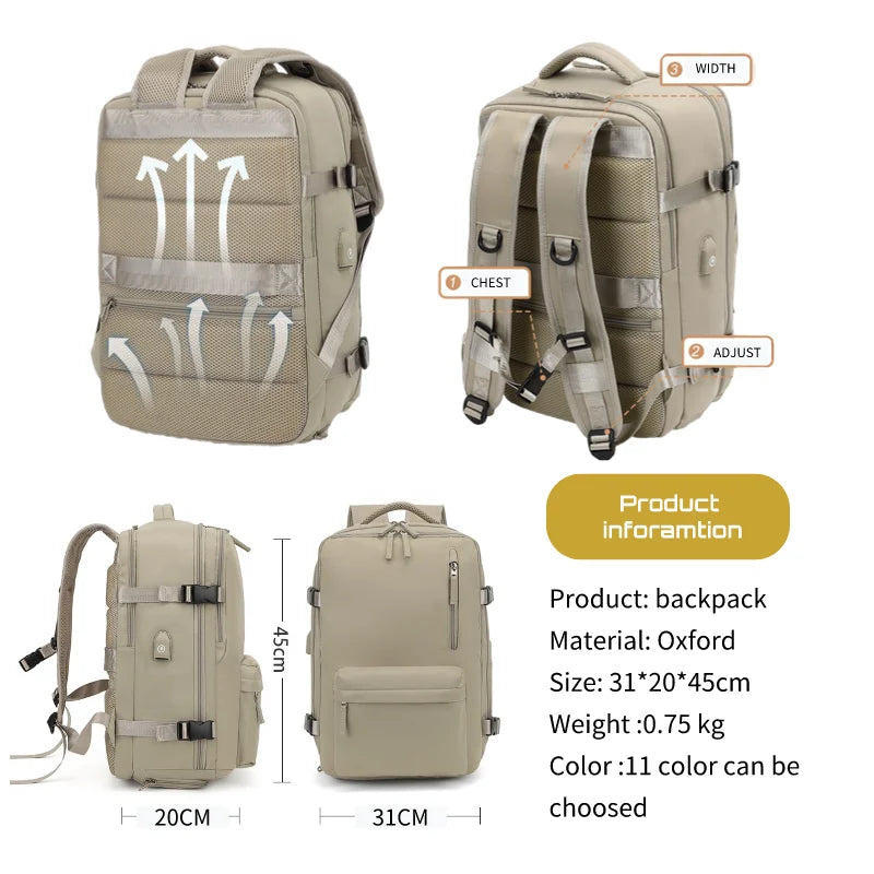 Women Travel Backpack Airplane Large Capacity Multi-Function Luggage Lightweight Waterproof Women's Casual Bag Notebook Bagpacks