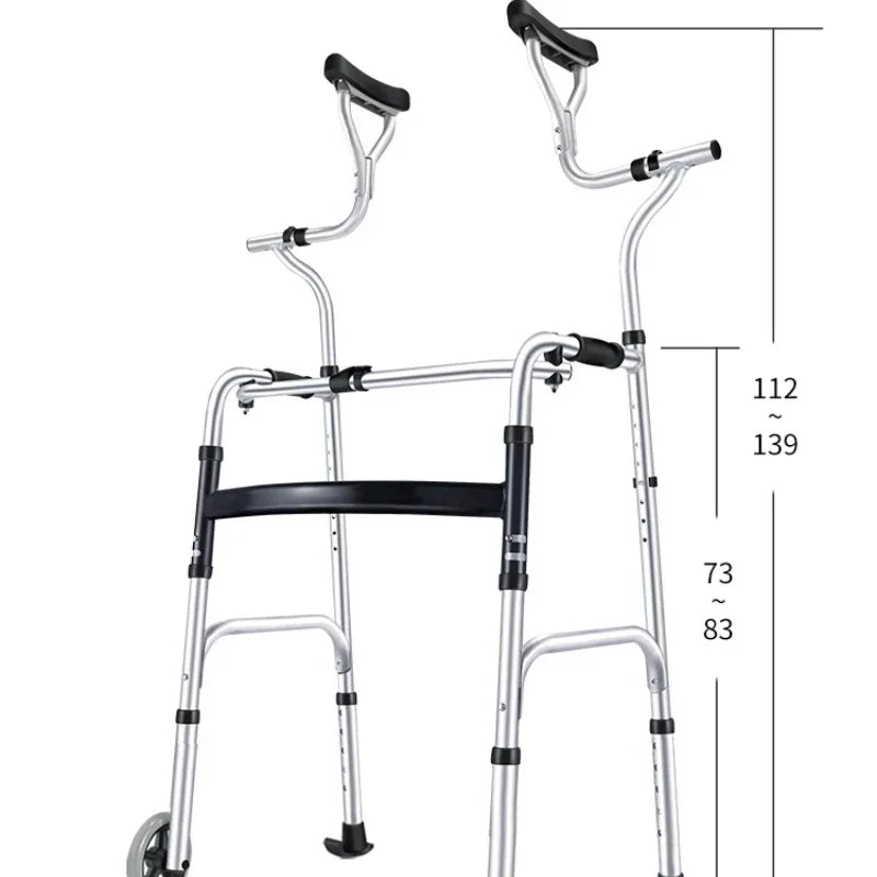 High Support Point Walking Aid with Wheels Four-Legged Aluminum Alloy Crutch One-Click Folding Walkers for Elderly