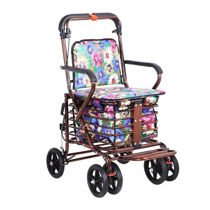 Aluminum Rollator Walker Fold Up and Removable Back Support, Padded Seat with Grocery Shopping Cart