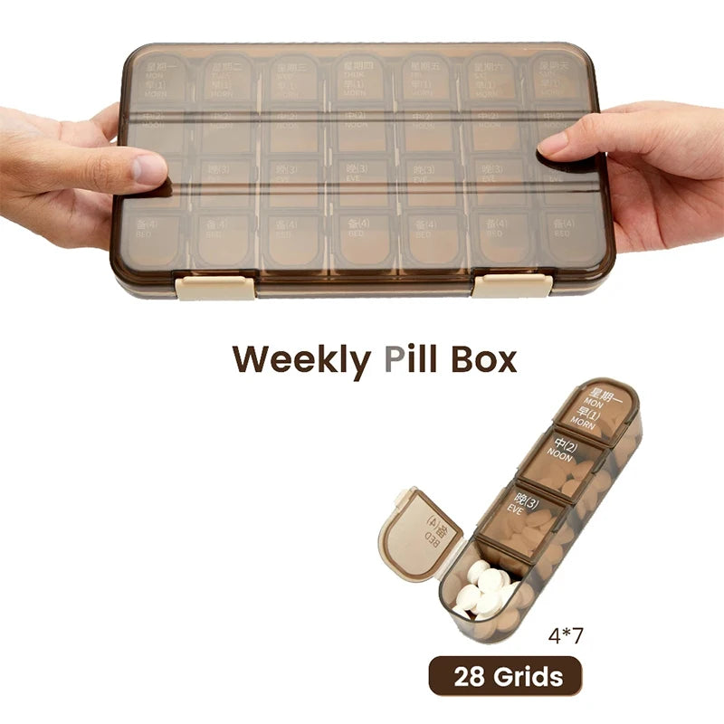 28 Grids Weekly Pill Box Medicine Dispenser Tablet Organizer Storage Boxes 7 Days Compartment Pills Case Container Portable