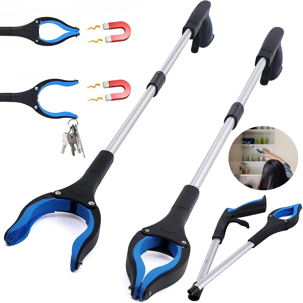 32" Long Grabber Tool Foldable for Elderly Grab Reaching with Rotating Jaw Claw Opening Pickup Reacher Heavy Duty