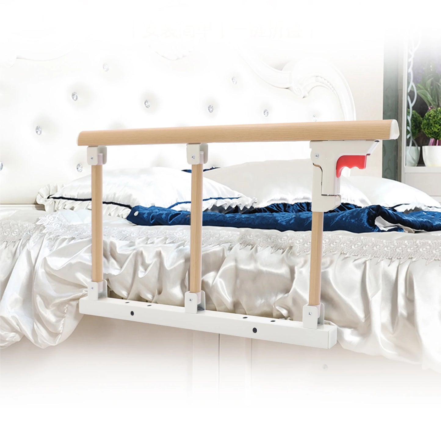 Foldable Wooden Grain Rail for the Elderly, Bed Rail Safety Frame for Seniors, Pregnant Patients, Handrail Available