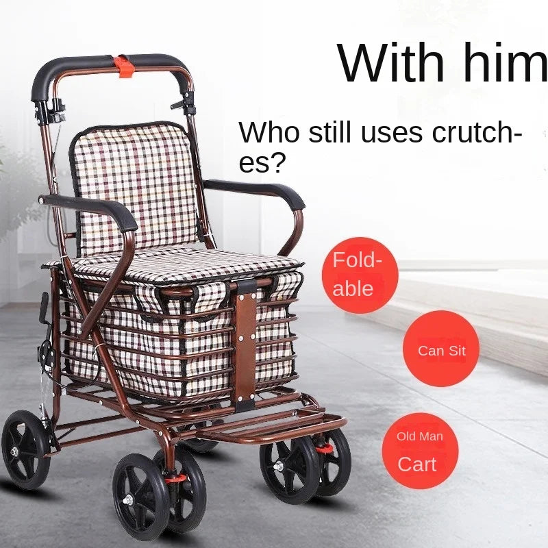 Aluminum Rollator Walker Fold Up and Removable Back Support, Padded Seat with Grocery Shopping Cart