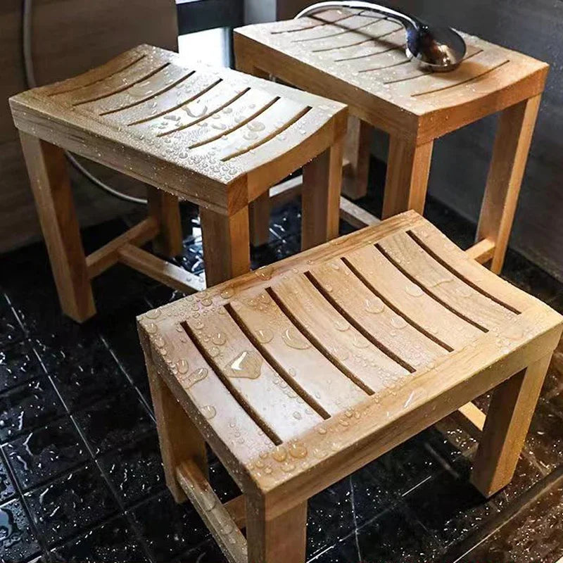 Wood waterproof footstool bathroom bench anti-corrosion low stools shoes solid stool bath shower