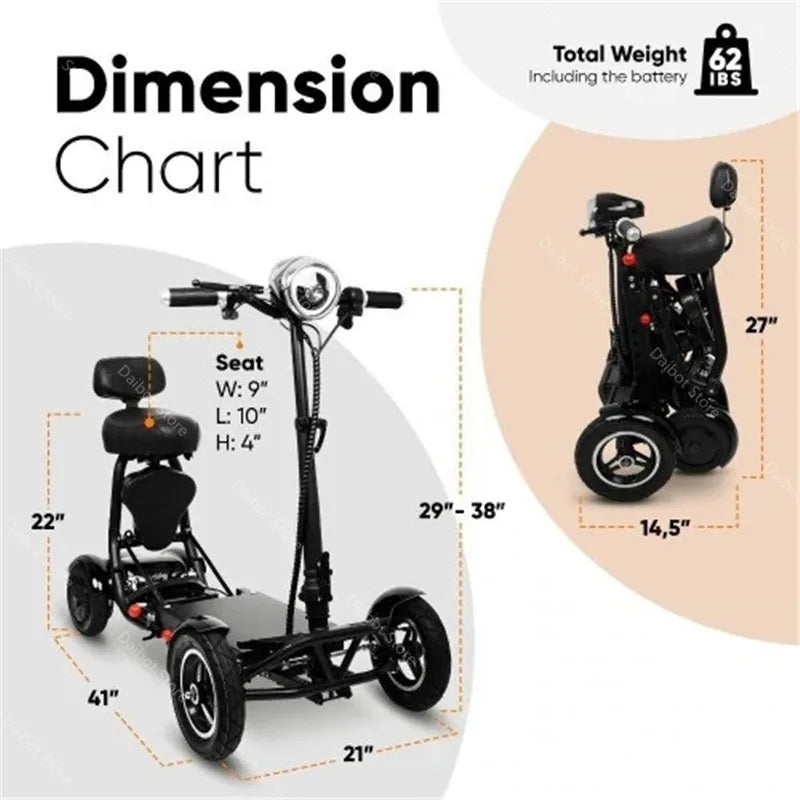 Adult 4 Ｗheel Electric Scooter With Folding Children's Seats 500W 36V Lightweight Smooth Mobility Electric Scooter For Elderly