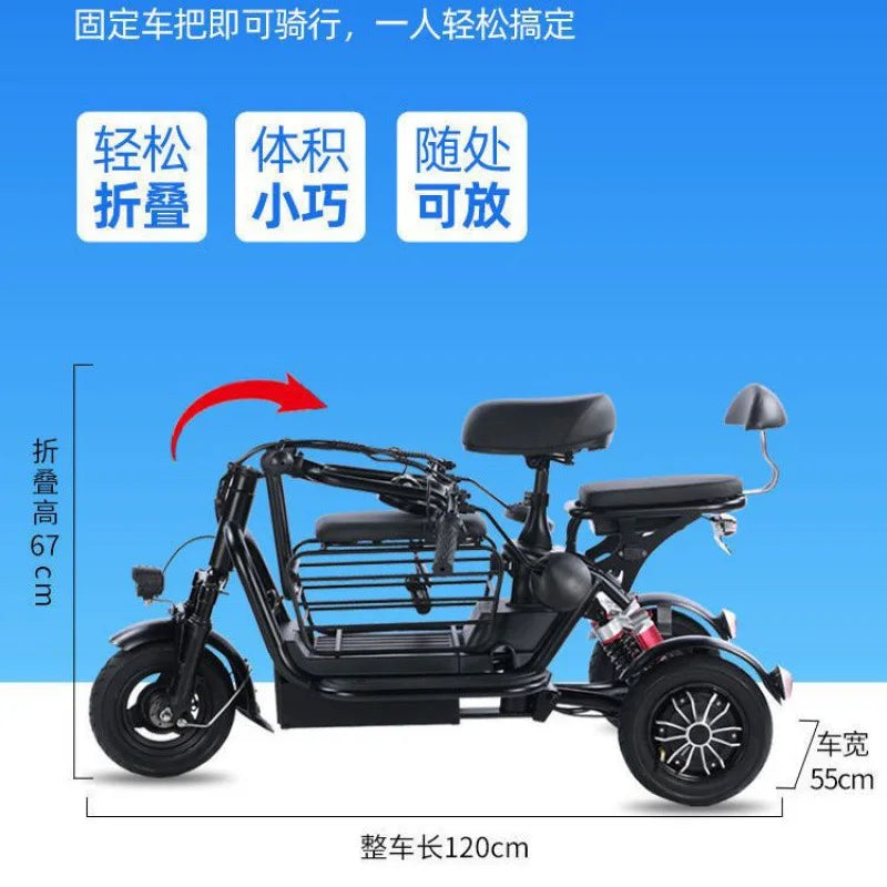 Foldable Scooter Elder Electric Mobility Scooter Lightweight E Bike 3 Wheels with Seat Custom Carton Box 48V Disc Open Passenger