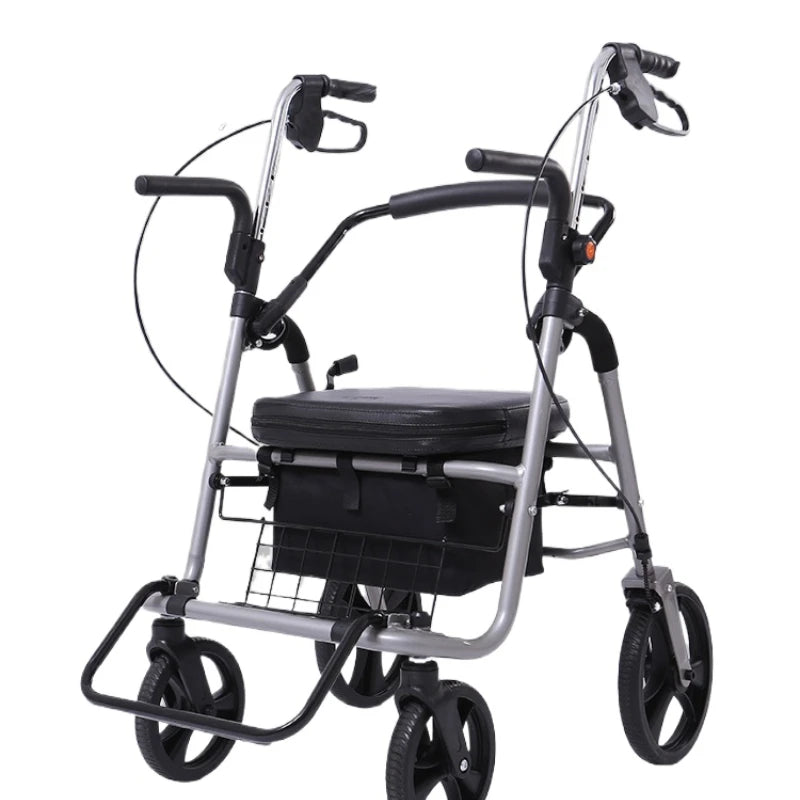 The elderly trolley grocery shopping cart  elderly walker  four-wheeled sit folding small trolley light walking stick with seat