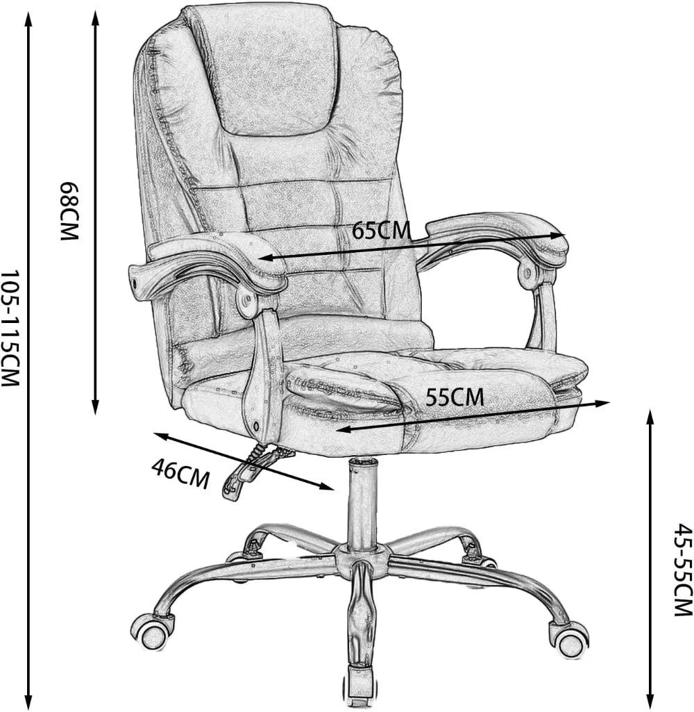 Office Chair Heavy Duty Executive Reclining Computer Swivel Chair (White)