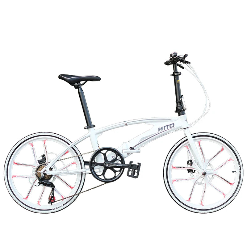 HITO-Double Tube Folding Bicycle, Super Portable Disc Brake, Variable Speed, Adult, Male and Female Road Bicycle, 22 Inch