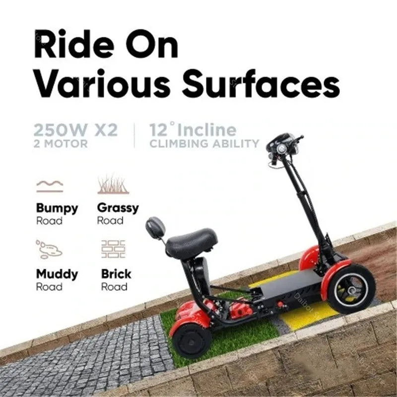 Adult 4 Ｗheel Electric Scooter With Folding Children's Seats 500W 36V Lightweight Smooth Mobility Electric Scooter For Elderly