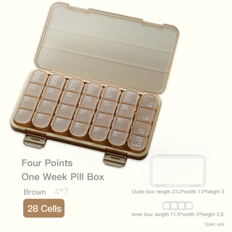 28 Grids Weekly Pill Box Medicine Dispenser Tablet Organizer Storage Boxes 7 Days Compartment Pills Case Container Portable