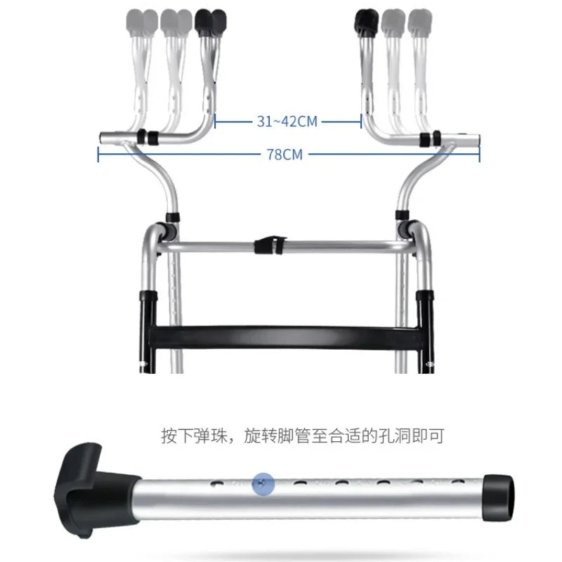 High Support Point Walking Aid with Wheels Four-Legged Aluminum Alloy Crutch One-Click Folding Walkers for Elderly