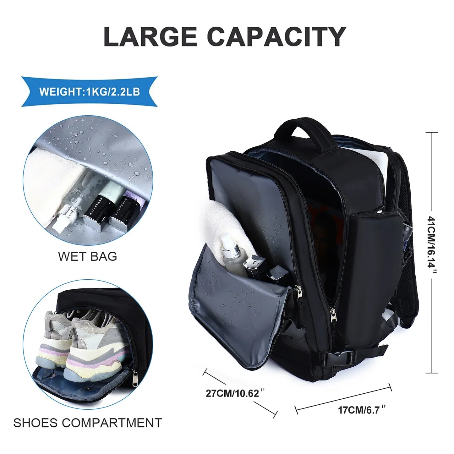 Travel Backpack Women Large Capacity Multi-Function Luggage Lightweight Waterproof Laptop Bagpacks Women's Bag With Shoes Pocket