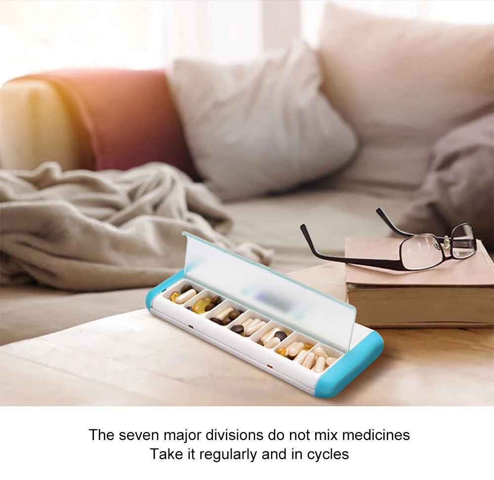 7 Grids Travel Portable Pill Box Weekly 7 Days Smart Alarms Medicine Dispenser Box Holder Sealer Pill Cases With Reminder Timer