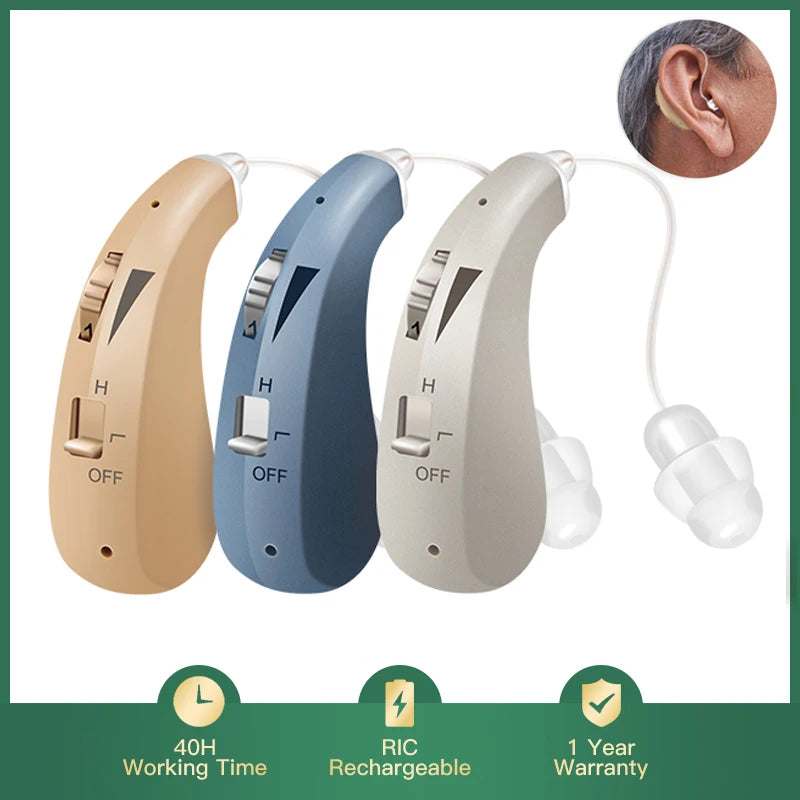 BTE Rechargeable Hearing Aid for Deafness Elderly Hearing Aids Invisible Digital Sound Amplifier with Noise Cancelling Audifonos