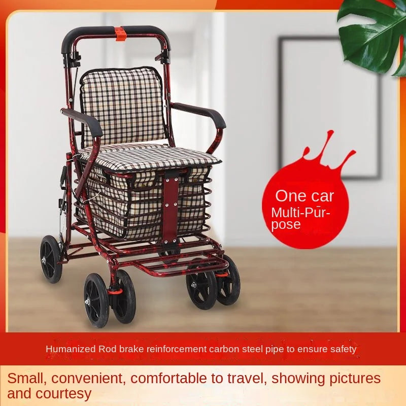 Aluminum Rollator Walker Fold Up and Removable Back Support, Padded Seat with Grocery Shopping Cart