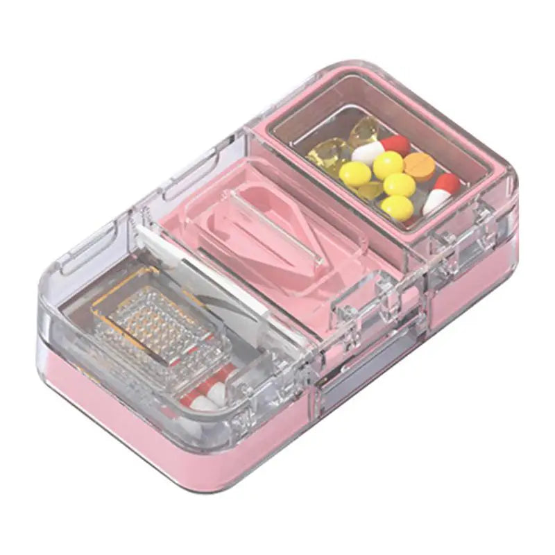 3 In 1 Small Pill Cutter Portable Medicine Box Pill Tablets Container Waterproof Travel Case Pill Splitter Cuts Vitamins Tablet