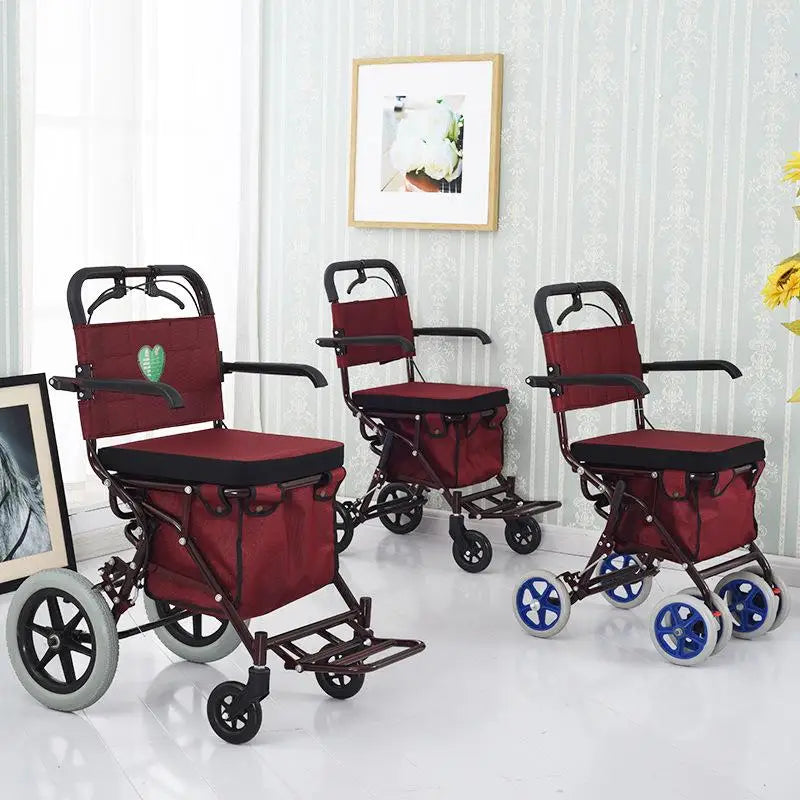 Elderly Walker with Wheels Carbon Steel Folding Portable Elderly Walker Shopping Cart Trolley Rehabilitation Walking Walker