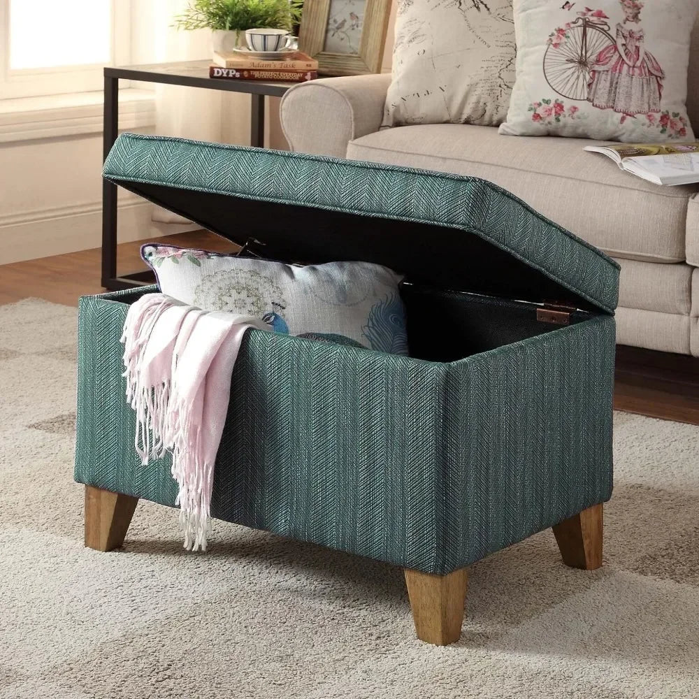 Home Decor | Medium Square Storage Ottoman with Hinged Lid | Ottoman with Storage for Living Room & Bedroom, Teal