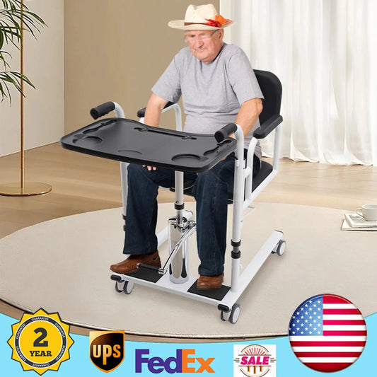 Patient Lift Transfer Chair,Hydraulic Lift Aid Transfer w/ 180° Split Seat and Potty, Wheelchair for Elderly and Disabled