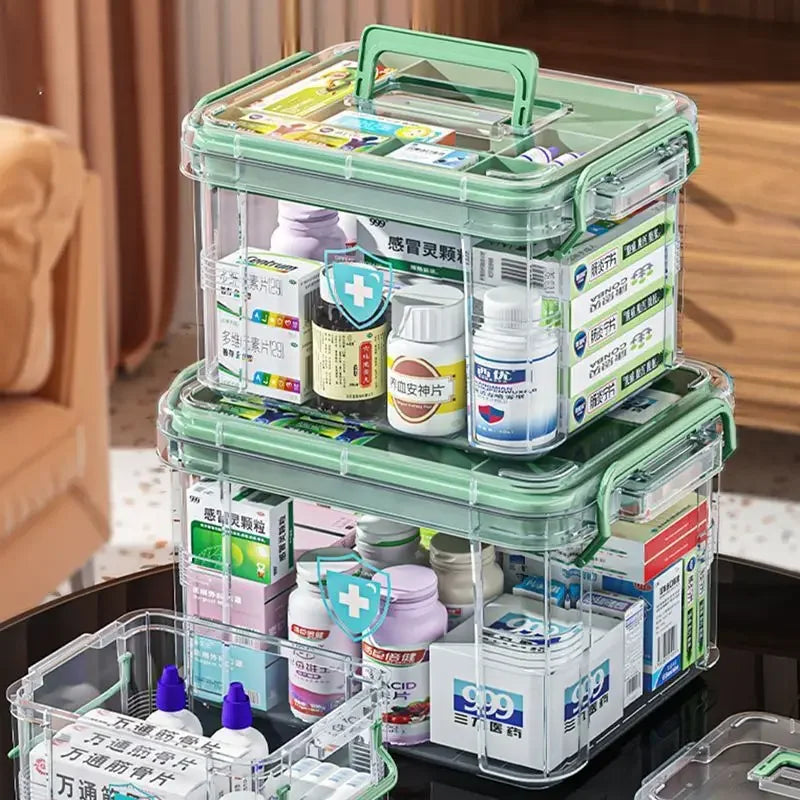 Aoliviya Multi-Layer Medicine Box Family Pack Household Medicine Box Large Capacity Medicine Storage Box Transparent Large Medic