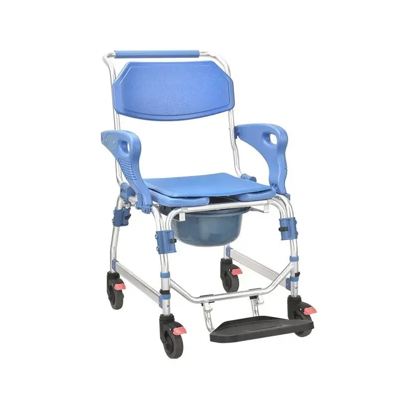 Aluminum Alloy Multi-Functional Commode Chair for Elderly, Non-Slip Armrests, Toilet Chair with Wheels, Bath Seat