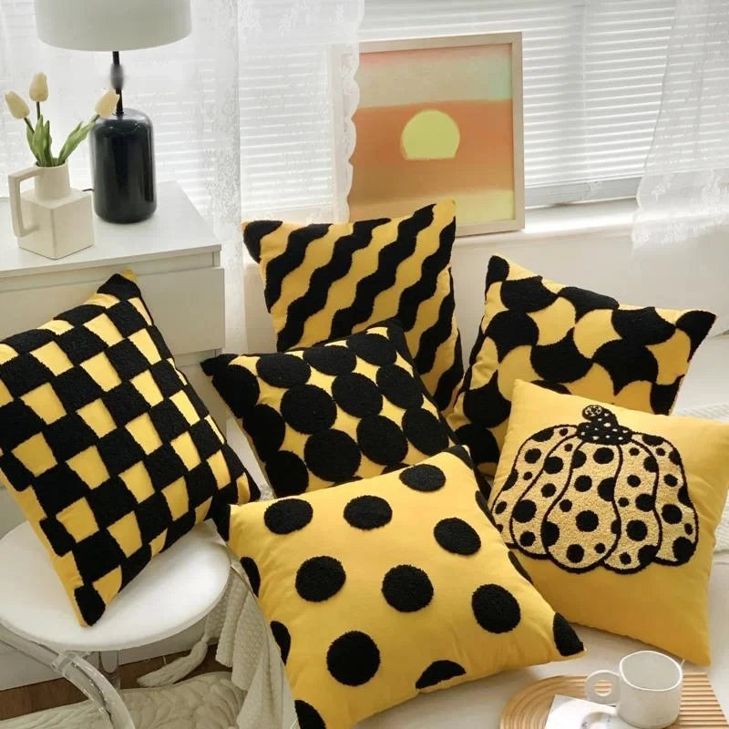 Abstract Art Yayoi Kusama Pillowcase Yellow Black Throw Pillow Polka Dot Pumpkin Sofa Cushion Pillow Cover Bedroom Home Decor