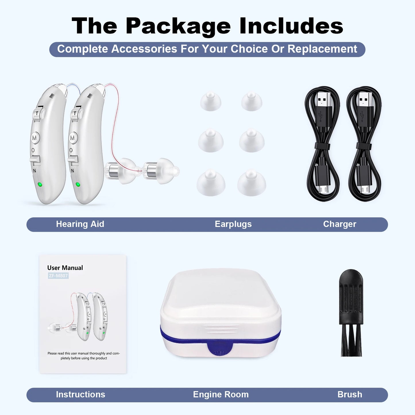 Digital hearing aids are rechargeable, adjustable intelligent noise reduction, easy to carry, soft and comfortable for the elder