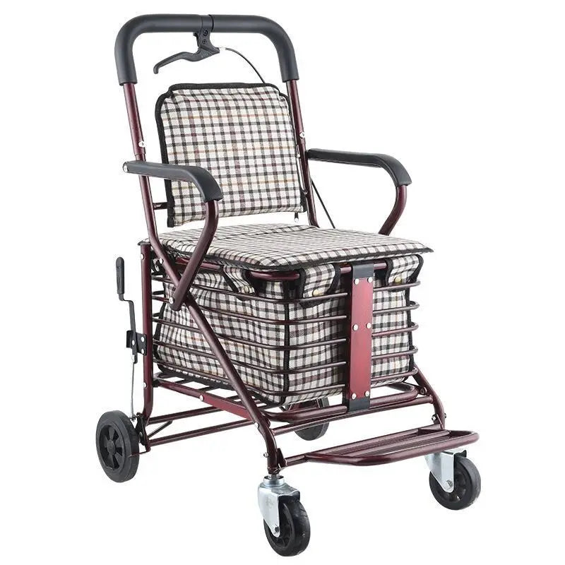 Aluminum Rollator Walker Fold Up and Removable Back Support, Padded Seat with Grocery Shopping Cart